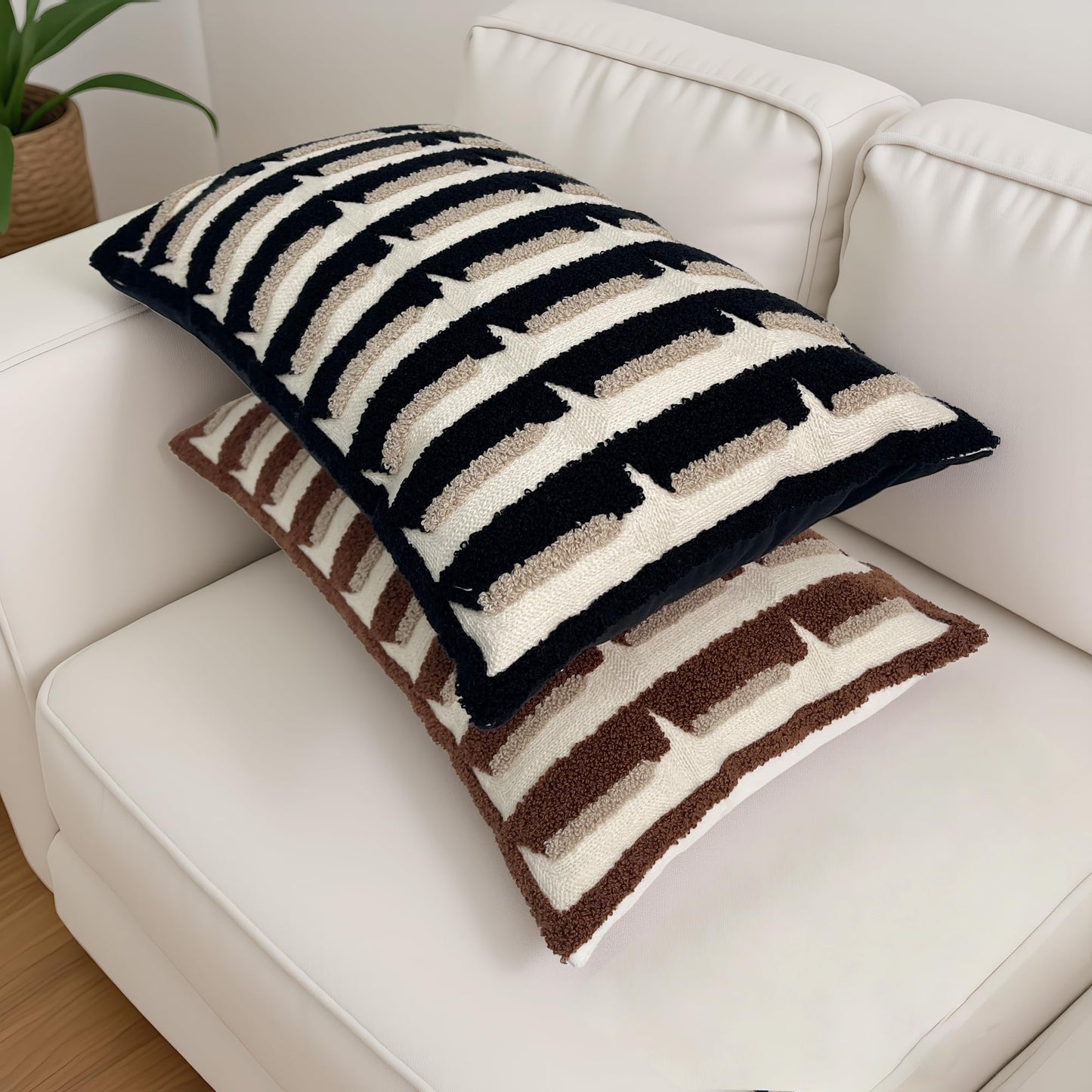 Mussepera 20"x20" Black Cream Stripe Tufted Pillow Covers Luxury Geometric Accent Pillows Soft Woven Decorative Pillow Cases for Couch, Sofa, Bedroom Décor (Black, 20"×12")
