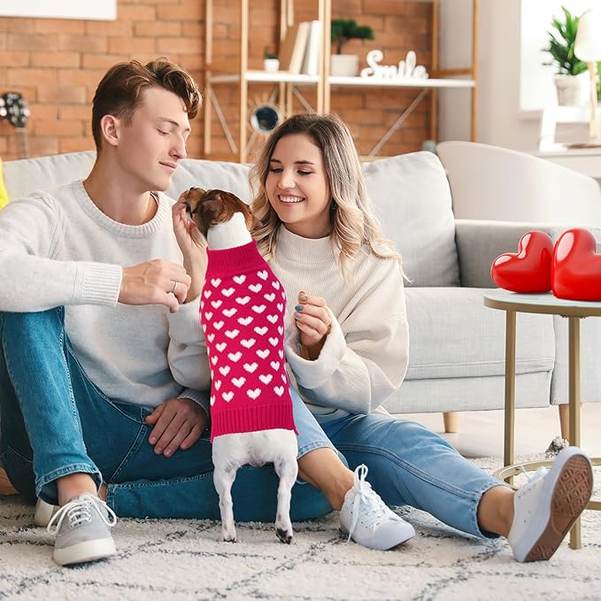 GOYOSWA Valentines Dog Sweater, Dog Valentines Clothes Outfit Knitted Sweaters for Small Medium Large Dogs Pets (Rose Red Heart, X-Large)