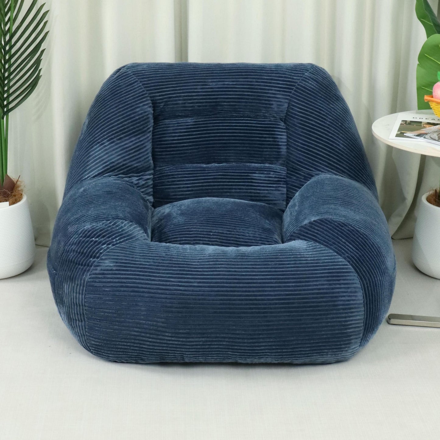 KEIKI Large Bean Bag Chair, Oversized Beanbag Lazy Sofa Chair for Adults & Kids, Space Saving Cozy Corduroy Cloud Couch for Living Room Reading, No Assembly Required Accent Chaise Lounge Indoor, Blue