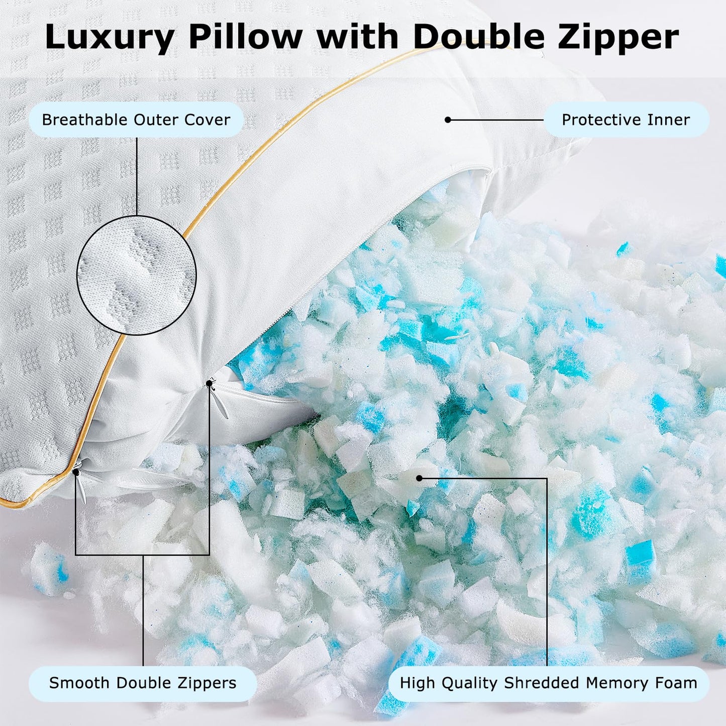 Sofslee Side Sleeper Pillows Queen Size Set of 2 for Neck and Shoulder Pain, Adjustable Memory Foam Bed Pillows 2 Pack for Sleeping, Medium Firm Curved Queen Pillows, Supportive Queen Size Pillow