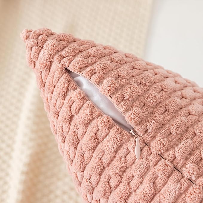 Kevin Textile Throw Pillow Covers Soft Corduroy Decorative Set of 2 Valentines Day Boho Striped Pillow Covers Pillowcases Farmhouse Home Decor for Couch Bed Sofa Living Room 12x20 Inch Baby Pink