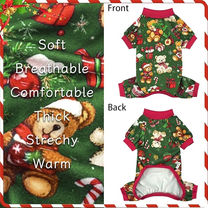 Xpudac 4 Pack Dog Christmas Pajamas Reindeer Puppy Clothes Cute Santa Claus Dog Pajamas Costumes Outfit Red Green Medium