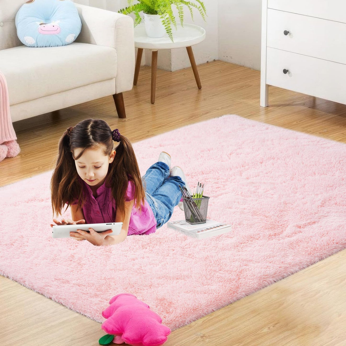 Pink Fluffy Rugs for Bedroom Girls: Area Rug 5x7 Pink Fuzzy Rug for Kids Room - Furry Rug Bedroom Decor