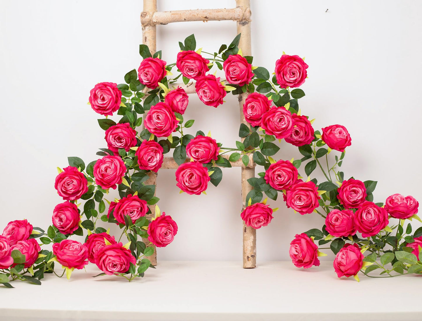 zhixinyue Bendable Artificial Flower Garland Faux Rose Vine Hanging Floral Garland for Wall Decor Trellis Fence Home Room Garden Wedding Decoration(Fuchsia, 2pcs)