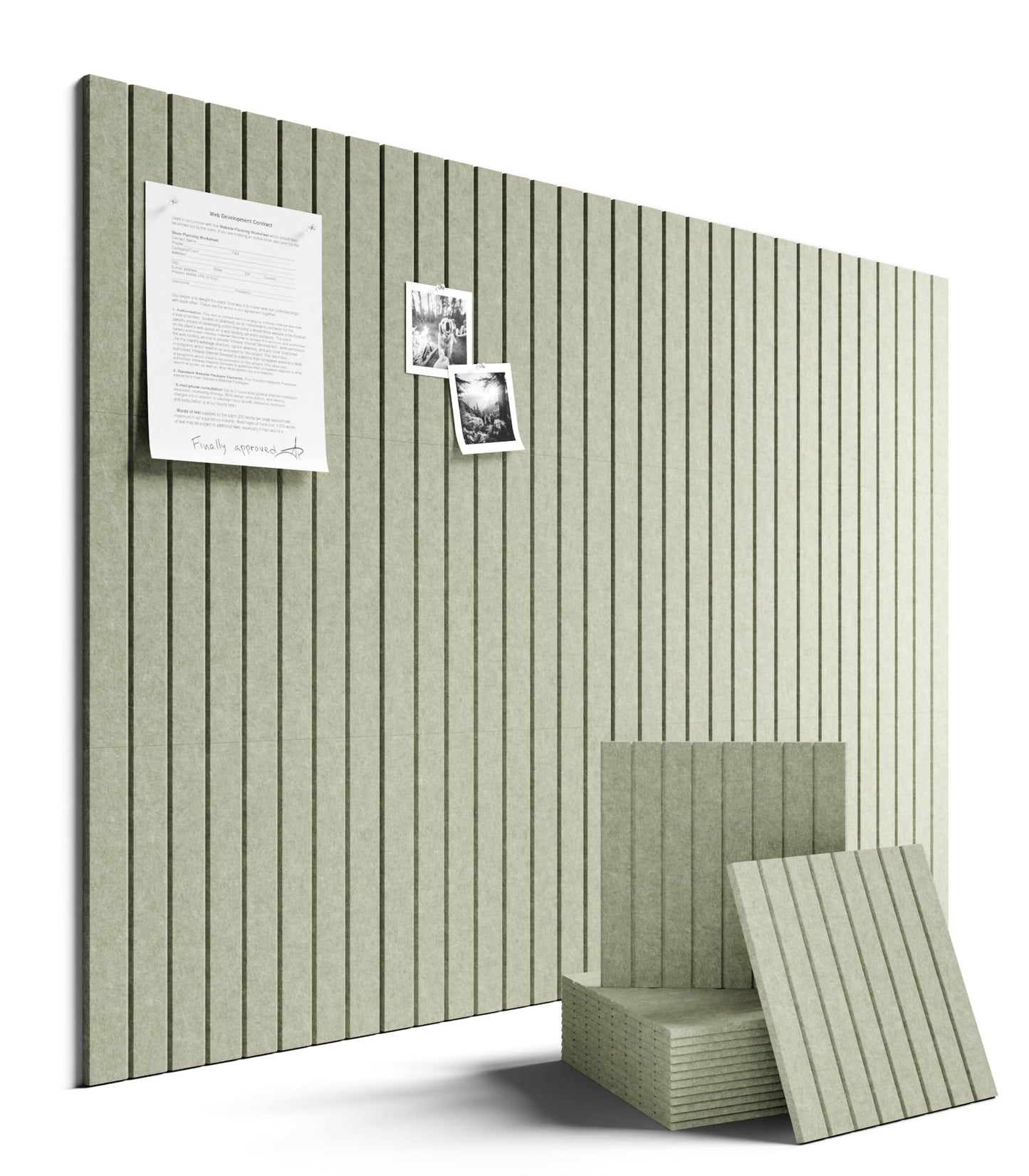 Fluxynara Large Felt Bulletin Board 48" x 36" Cork Board Alternative-12 Pack with 64 Safe Removable Adhesive Tabs, Cork Boards for Walls Cork Board for Home Office Classroom Pin Board - Sage Green
