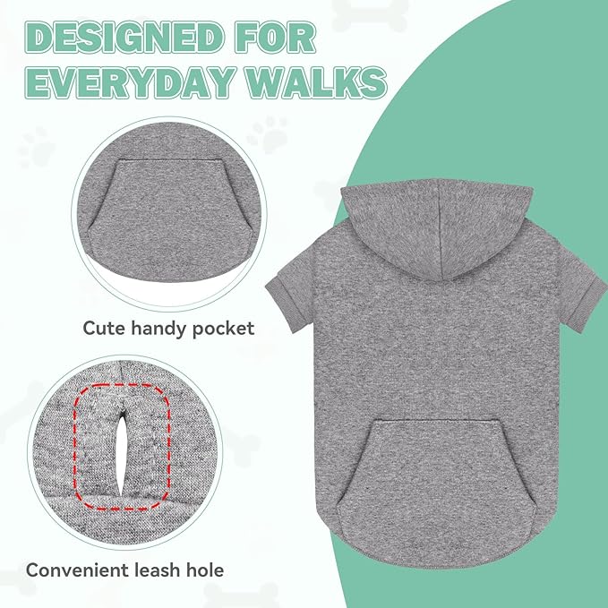 3XL Dog Sweaters for Large Dogs,Dog Hoodie,Cozy Fleece Interior Sweatshirt with Hood & Pocket,Leash Hole,Pet Clothes Sweater for Small,Medium,and Large Dogs,Grey&3XL