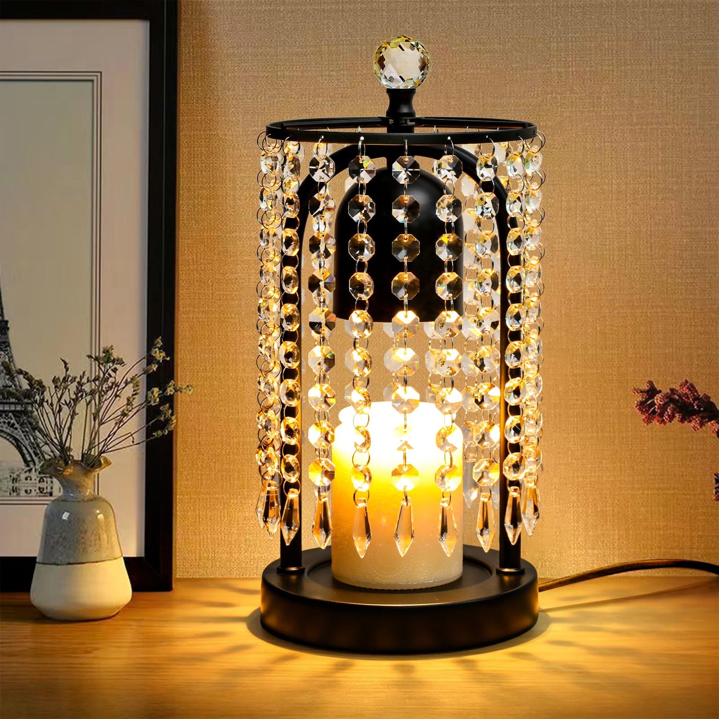 KunruiTAI Candle Warmer Lamp with Timer and Dimmer - Electric Candle Warmer,Crystal Candle Lamp for Bedroom Decor, Flameless Scented Candle Light Warmer,House Warming Gifts New Home for Women