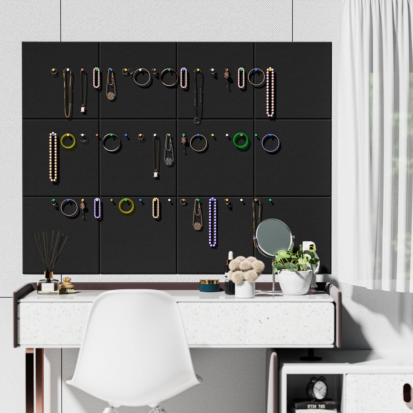 MaxGear Felt Bulletin Board 48" x 36", Black Felt Wall Tiles Wall Decor