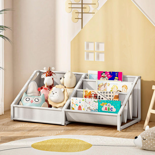 CHOEZON Kids Bookshelf with Toy Storage & 4-Tier Oxford Fabric Book Rack Organizer, Toddler Bookcase for Nursery, Bedroom, Playroom, Child's Room, White TCW18WB