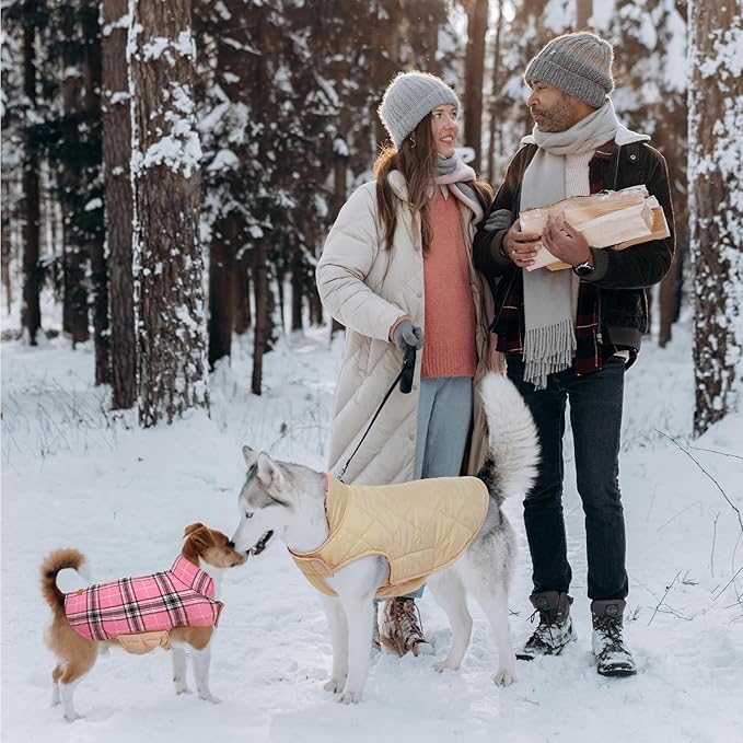 Kuoser Waterproof Dog Coat, Reversible Dog Jacket for Small Dogs, Adjustable Durable Doggie Winter Coat Warm Cozy Puppy Cold Weather Apparel from Small to Large Breed, Pink S