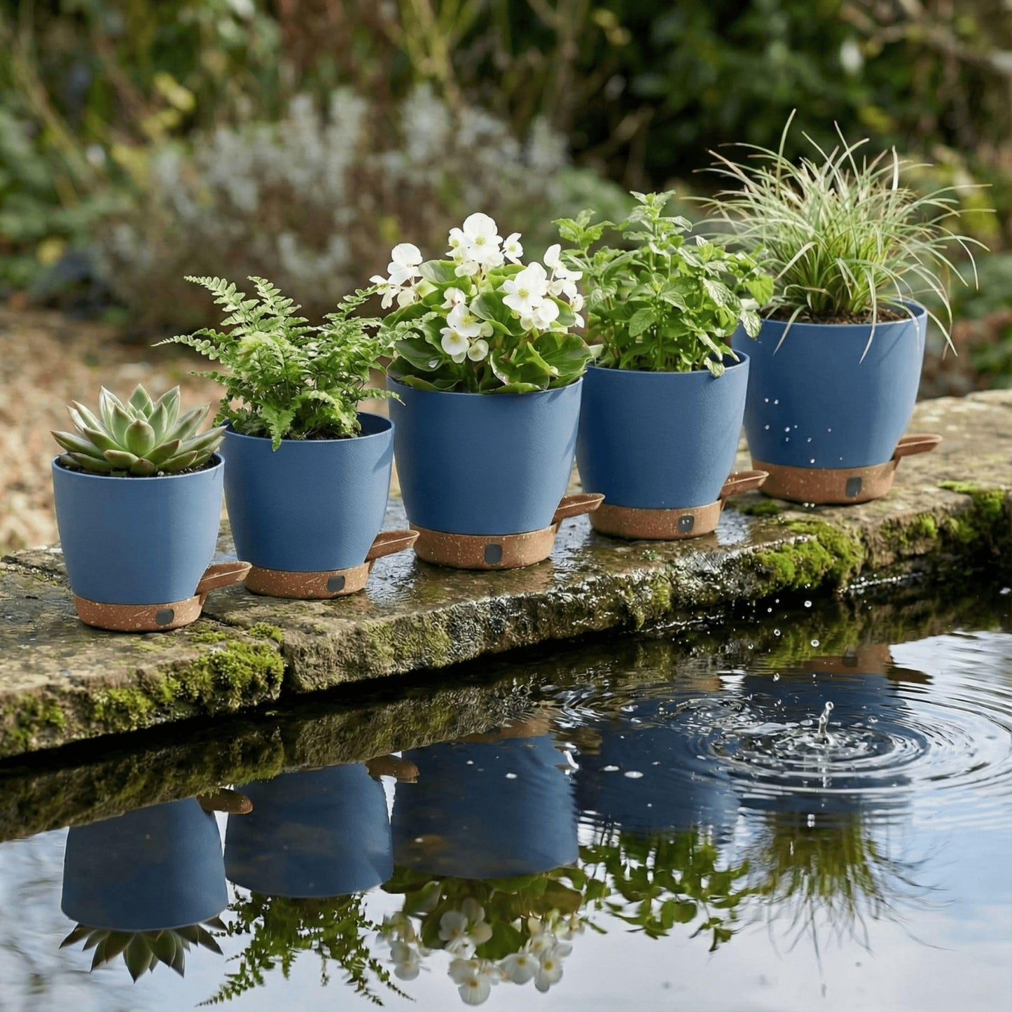 montresor 5-Pack Self Watering Pots for Indoor Outdoor Plants, 10/9/8/7/6.5Inch PP Plastic Planters for Outdoor Plants with Water Level Indicator & Drainage, Self Watering Outdoor Planters (Blue)