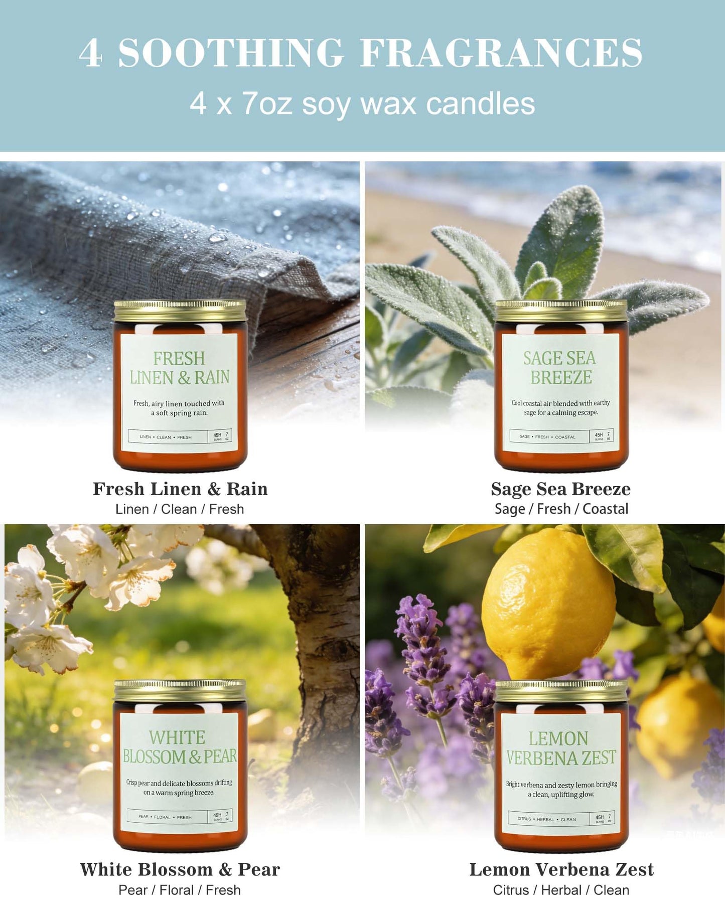 Scented Candles Gift Set, Long Lasting 4 Pack Aromatherapy Candles for Home