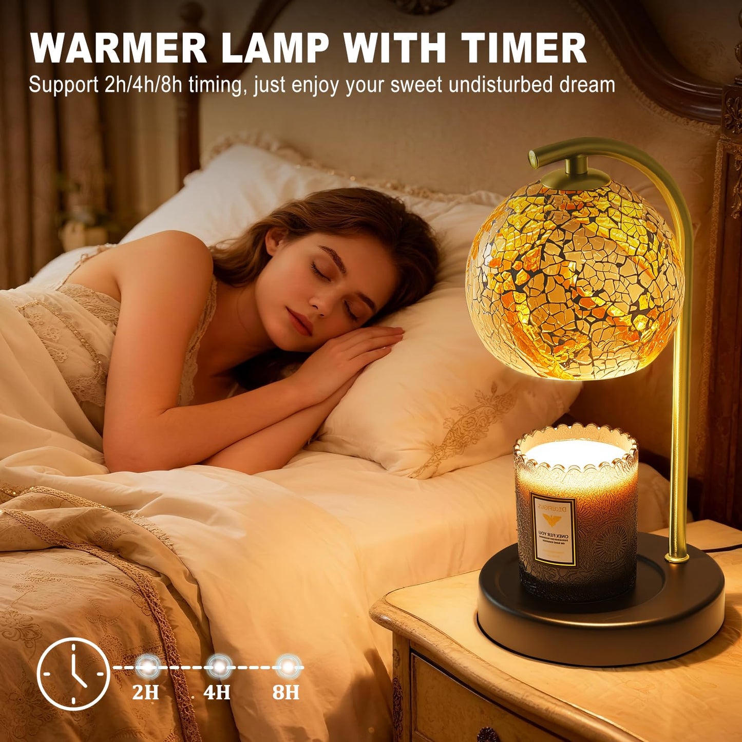 Womens Gifts for Christmas Candle Warmer Lamp, Dimmable Scented Wax Melt Warmer with Timer, Housewarming Gifts for Home Bedroom Decor, Xmas Birthday Gifts for Mom, 2 Bulbs, White+Gold