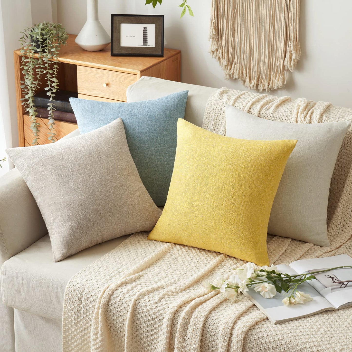 MIULEE 24x24 Inch Pack of 2 Decorative Linen Burlap Textured Euro Pillow Covers Farmhouse Boho Accent Pillowcases Spring Home Decor for Couch Sofa Bedroom Living Room Taupe