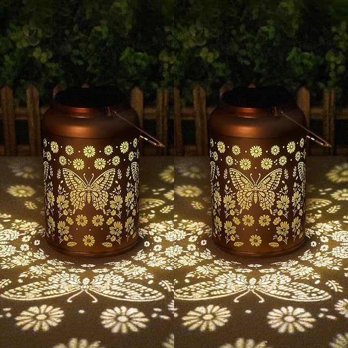 Birthday Day Gifts for Women Men Mom 2 Pack Butterfly Solar Lanterns Outdoor Waterproof - Butterflies Solar Lights Garden Decor, Outdoor Decor for Patio, Yard
