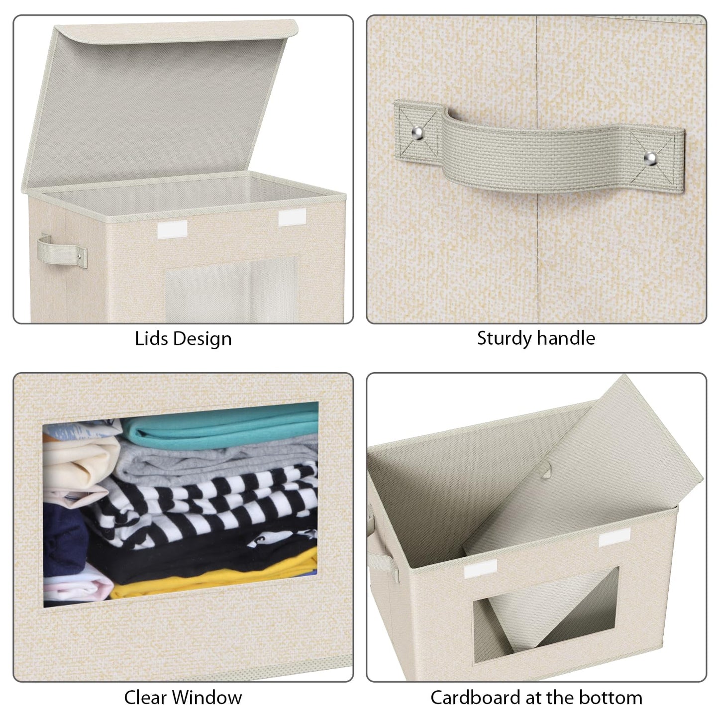 Univivi Collapsible Stackable Storage Bins with Lids [4-Pack] Foldable Fabric Closet Organizer Basket, Closet Organizers and Storage Cube Storage Bin for Home, Office, Bedroom (Beige, 17“ x 12” x 12")