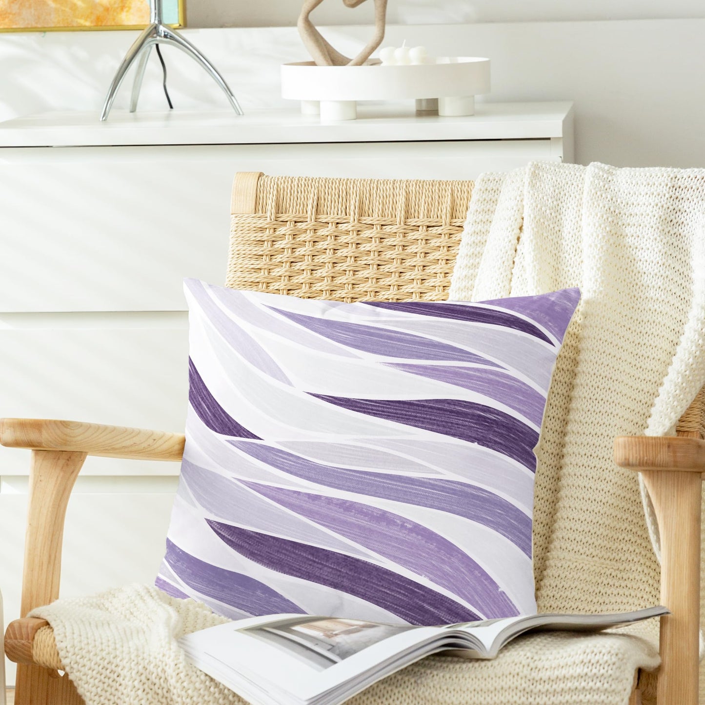 CaliTime Throw Pillow Covers Decorative 18 X 18 Inches Pack of 2 Cozy Fleece Two-Tone Abstract Sea Wave Geometric Cushion Cases for Couch Bed Sofa Farmhouse Decoration Deep Purple Grey