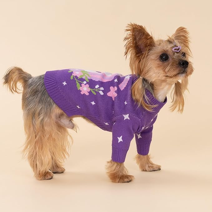 Fitwarm Adorable Unicorn Dog Sweater, Thermal Dog Winter Clothes for Small Dogs Girl, Pet Outfit, Purple, Pink, White, XS