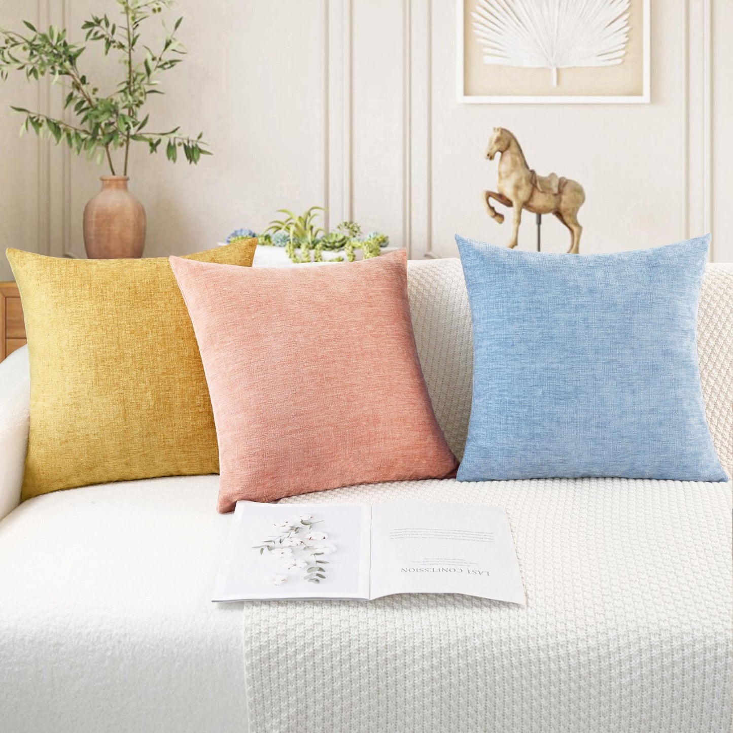 CaliTime Throw Pillow Covers Decorative 18 X 18 Inches Pack of 2 Cozy Chenille Cushion Cases for Couch Sofa Bed Living Room Home Baby Blue