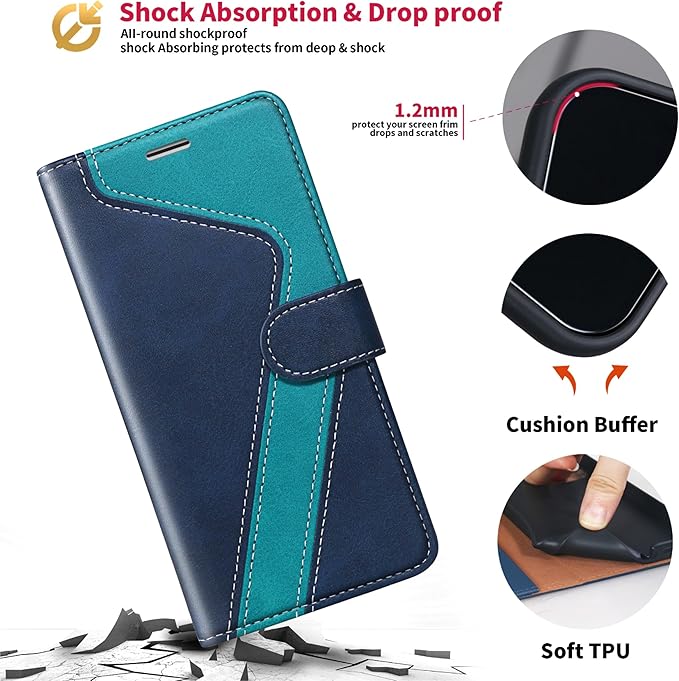 CIVICASE for iPhone 17 Pro Wallet Case,PU Leather Flip Case RFID Blocking Credit Card Holder Folio Magnetic Stand TPU Shockproof Cover Compatible with iPhone 17 Pro, Blue Green