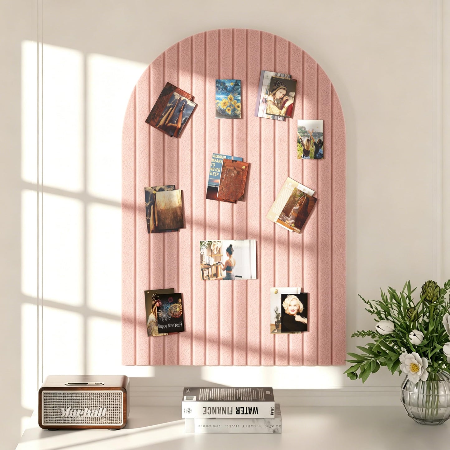 Felt Bulletin Board, 35" x 24" Cork Board Alternative, Decorative Felt Pin Board with 30 Push Pins, Vision Board for Office Home Bedroom Wall Decor, Photo Display(Pink, Arched - 35 x 24 Inches)