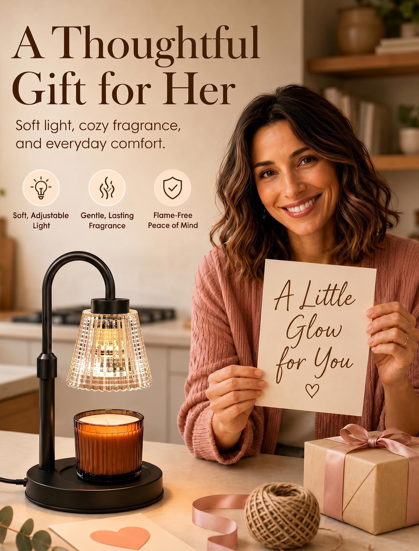 Girece Candle Warmer Lamp with Timer and Dimmer, Adjustable Height Electric Candle Warmer for Jar Candles, 2 Bulbs, Birthday Gifts for Women, Modern Home Decor Housewarming Gifts New Home