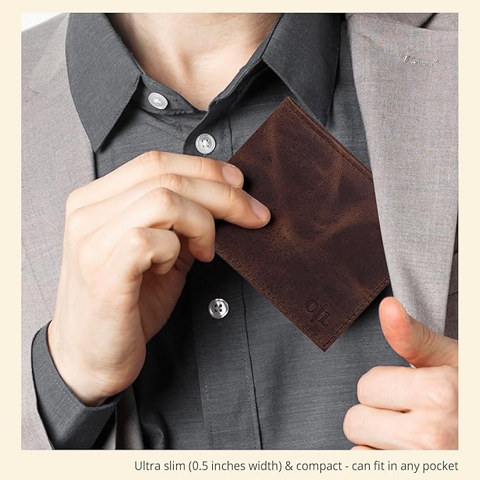 Oak Leathers Slim Leather Wallet for Men - RFID Blocking Slim Minimalist Front Pocket - Thin & Stylish with ID Window, Gift For Men (Mocha)