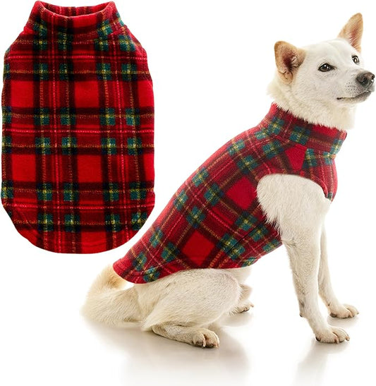 Gooby - Stretch Fleece Vest, Pullover Fleece Vest Jacket Sweater for Dogs, Plaid Red, Small