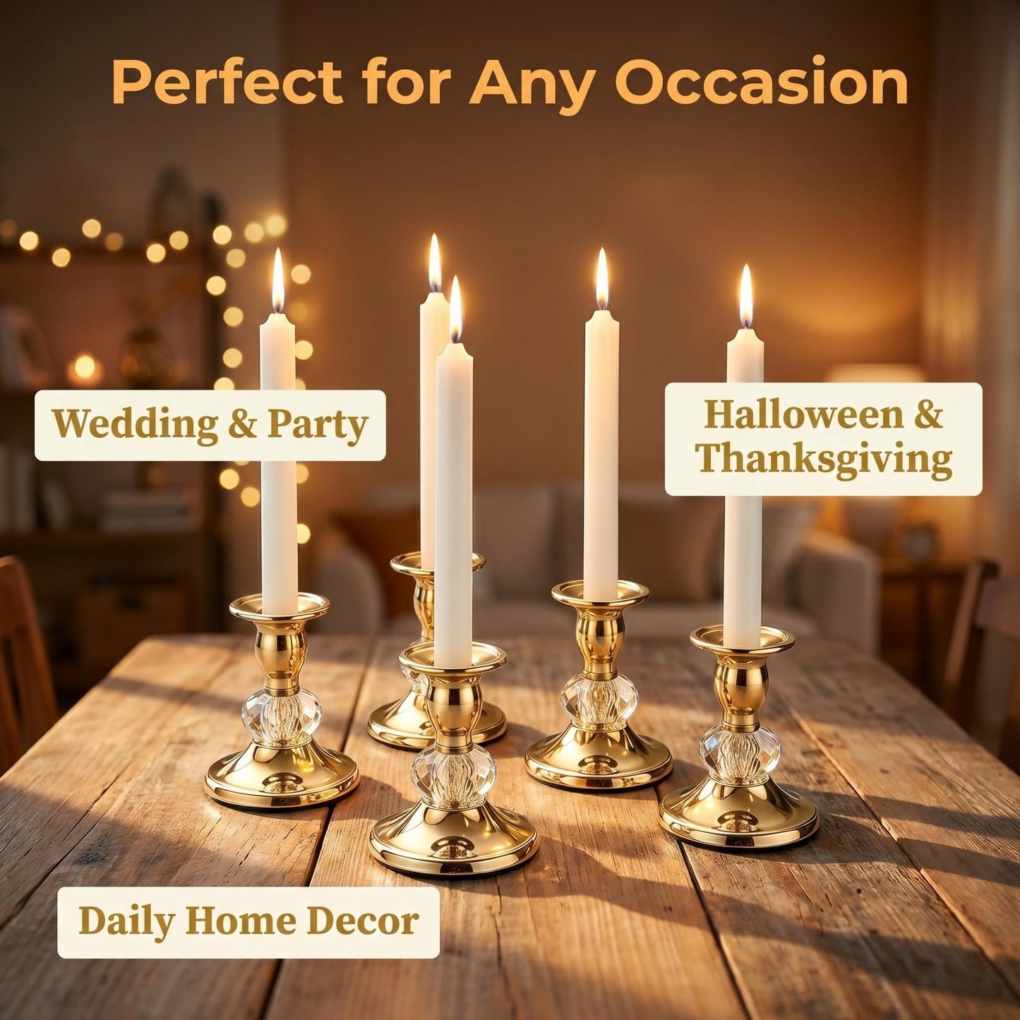 Candlestick Holders Taper Candle Holders, Candle Stick Candle Holder for Table Centerpiece, Wedding Reception, Festive Christmas Mantel Decoration or Home Decor(Gold, 2 Sets(4 Pcs))