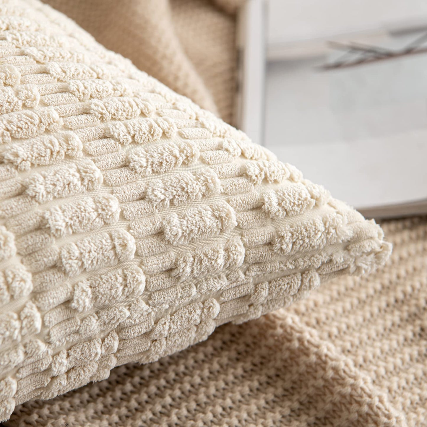 MIULEE Pack of 4 Corduroy Decorative Throw Pillow Covers Chenille Pillow Covers
