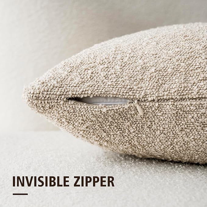 Foindtower Textured Boucle Throw Pillow Covers Accent Solid Lumbar Pillow Cases Cozy Soft Decorative Couch Cushion Case for Chair Sofa Bedroom Living Room Home Decor, 12 x 20 Inch,Beige Oatmeal