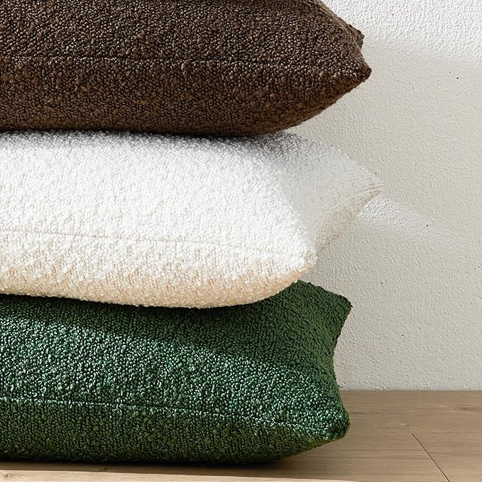 Mixhug Decorative Boucle Throw Pillow Covers, Chocolate Brown, 12 x 20 Inches, Pack of 2 - Textured Boho Pillow Covers for Couch and Bed