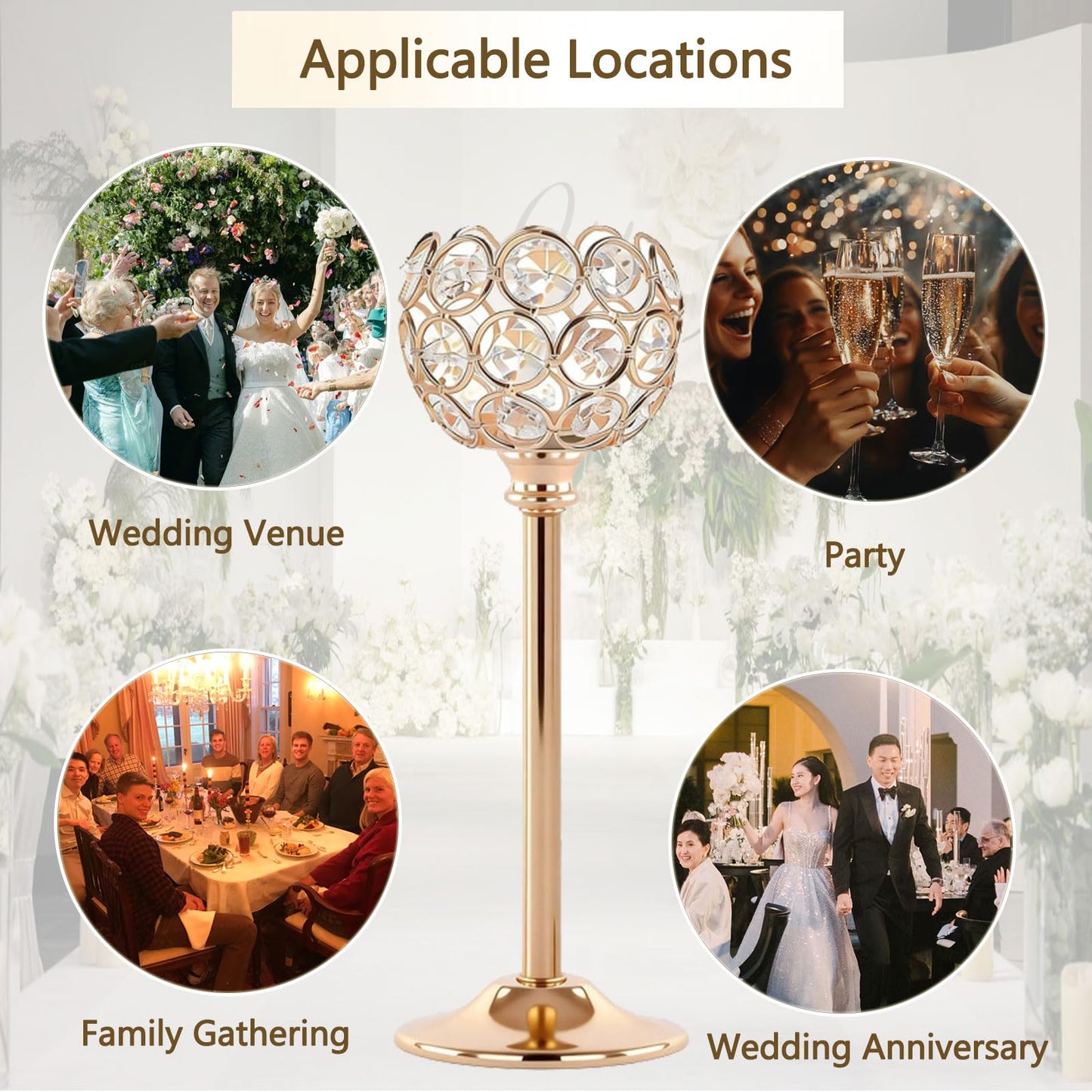 Candle Holder Candlestick Holders- 6Set Gold Crystal Pillar Candle Holders,Metal Candlestick Stands for Wedding Centerpieces,Table Decor for Church,Valentine's Day Housewarming Gift,18Pcs
