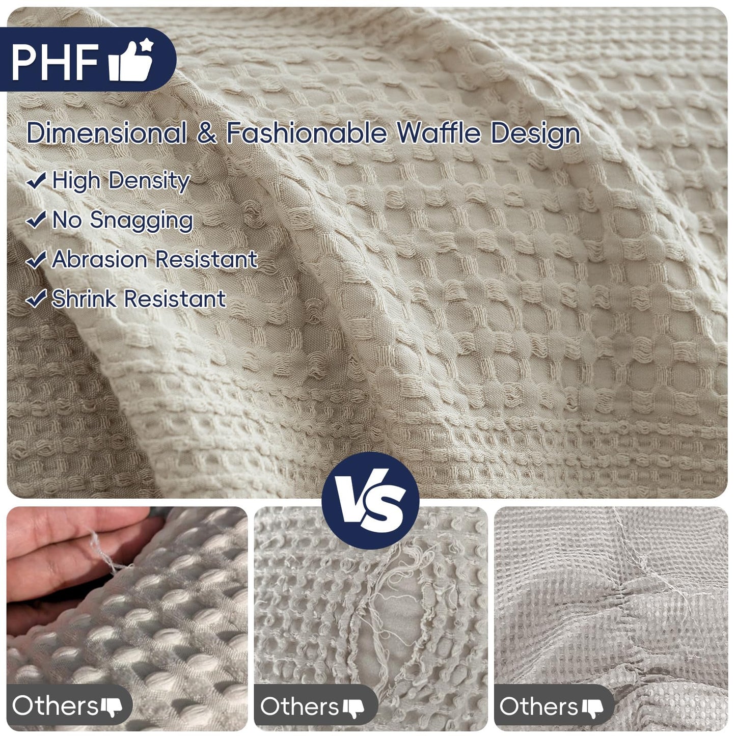 PHF Lightweight Waffle Weave Blanket Twin Size, Breathable & Ultra Soft, 66"x 90" Soft & Cozy Thin Blanket for Spring & Summer & Hot Sleepers, Bed, Home Decor - Light Taupe
