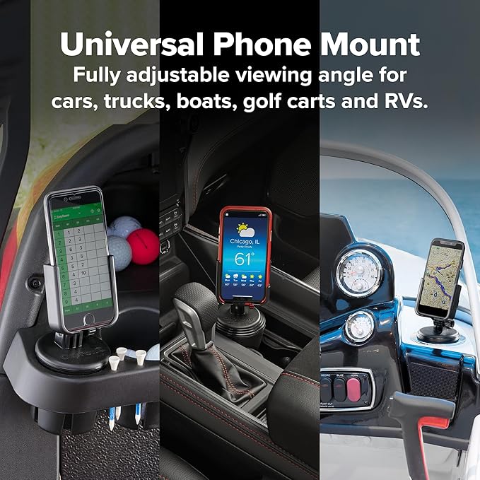 WeatherTech CupFone, Universal Cup Holder Phone Mount for Cars – Adjustable & Secure Fit with Open Access for Charging – Compatible with iPhone, Android - Metal Knobs, Turquoise