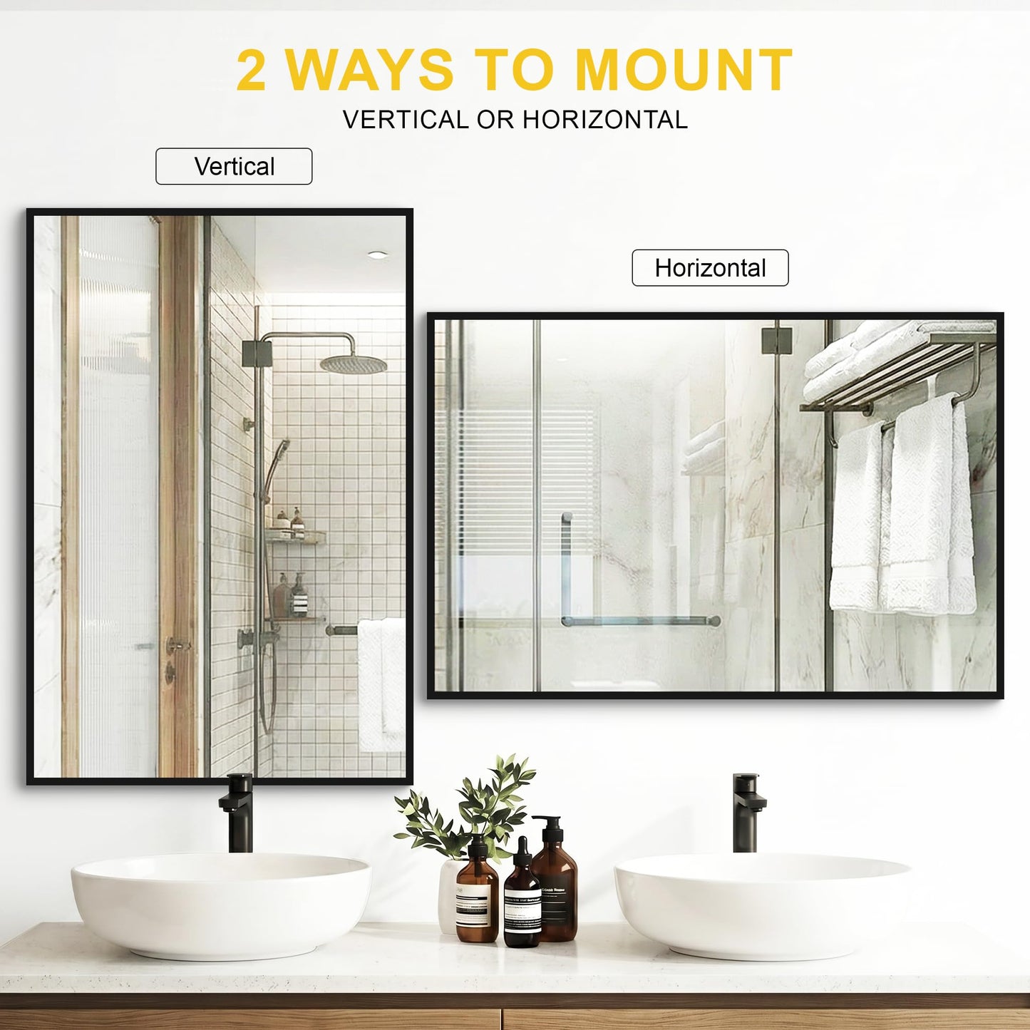 LAWADA Bathroom Mirror for Wall, 2 Pack 20"x30" Black Vanity Mirror with Metal Frame for Over Sink, Bathroom, Bedroom, Living Room, Entryway