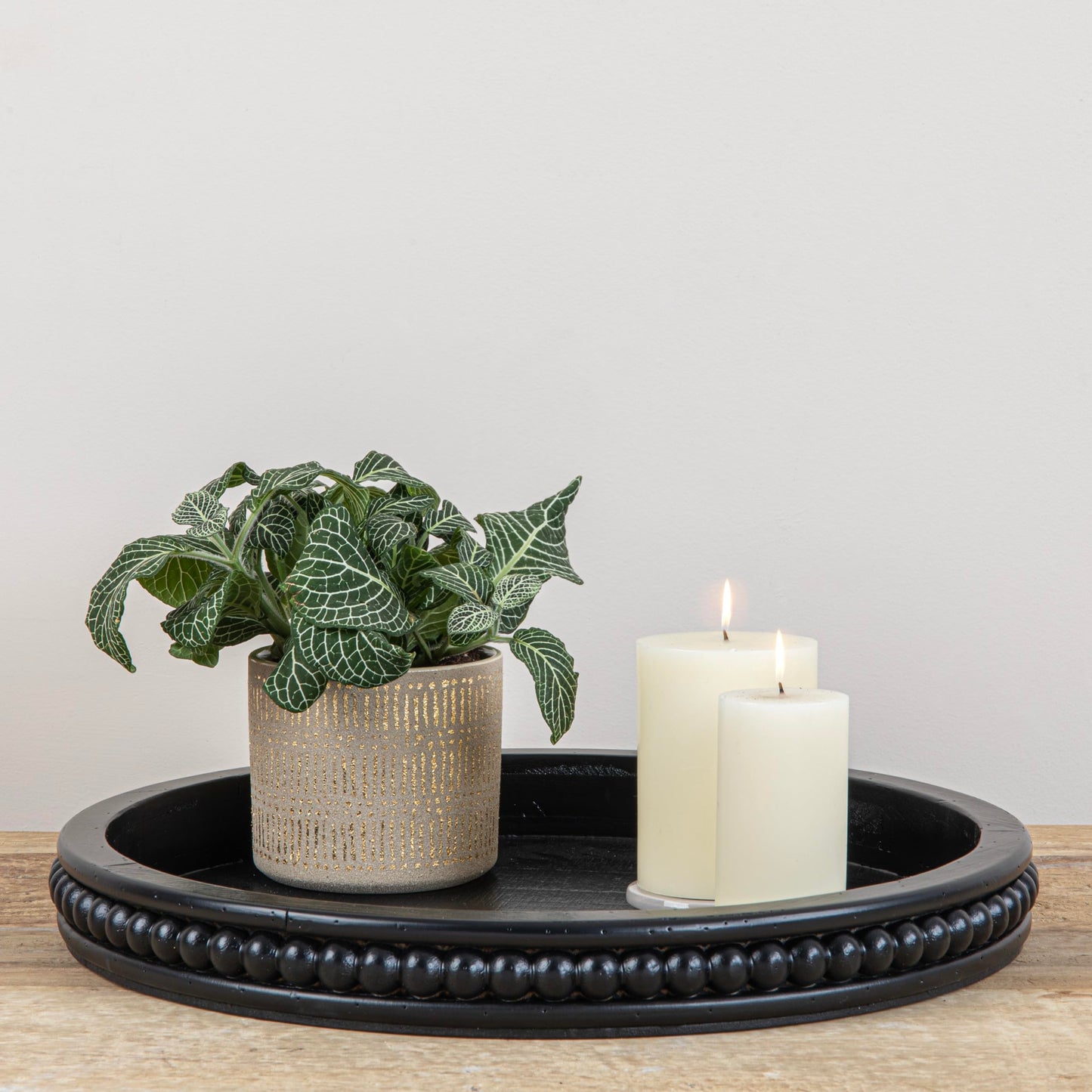Creative Co-Op Farmhouse Decorative Round Wood Tray with Hobnail Edge, Black