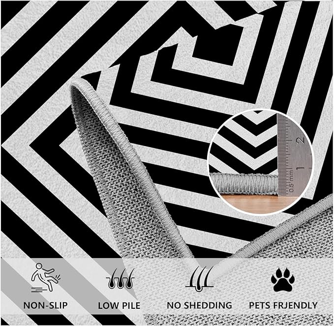 Black and White Rug 4x6, Checkered Soft Thin Indoor Floor Mats Carpet, Non-Slip Stain Resistant Washable Rugs, Modern Rhombus Geometric Rugs for Living Room, Farmhouse Rug