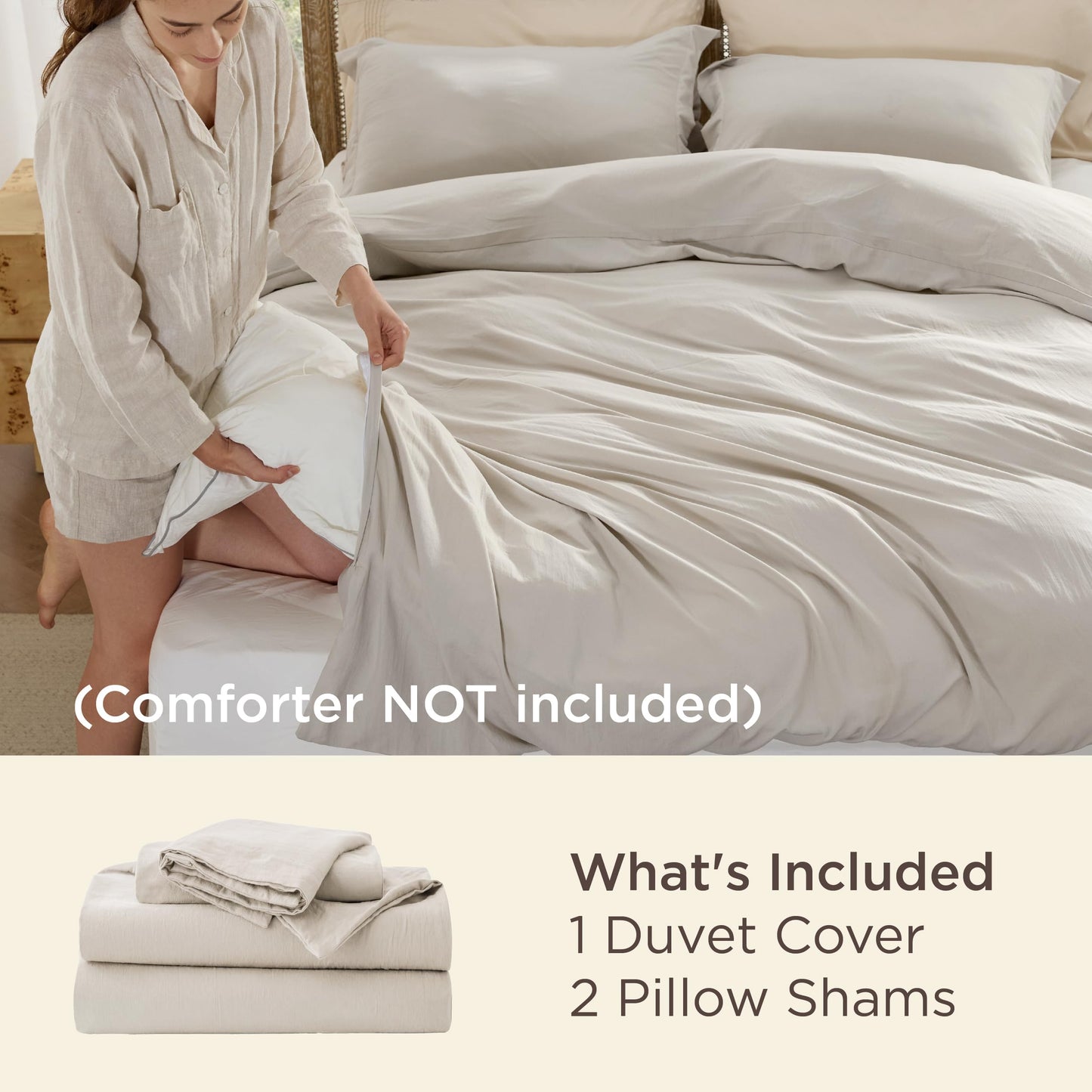 Bedsure Duvet Cover Queen Size - 3 Pieces Prewashed Extra Soft Bedding Set, Includes 1 Duvet Cover 90x90 Inches with Zipper Closure & 2 Pillow Shams, Linen, Comforter Not Included
