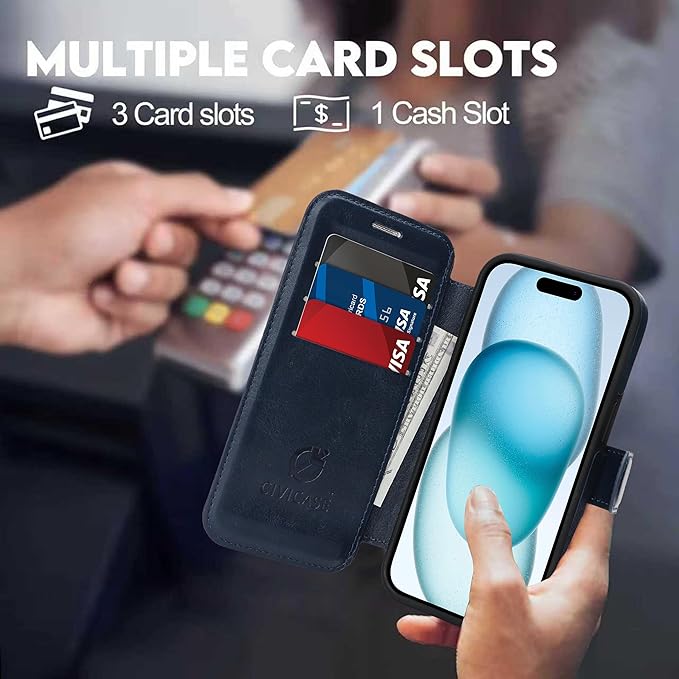 CIVICASE for iPhone 13/iPhone 14 Wallet Case with Stand,PU Leather Flip Credit Card Holder Slots (RFID Blocking),Compatible with Magsafe Magnetic Holder Phone Cover Women Men,Blue
