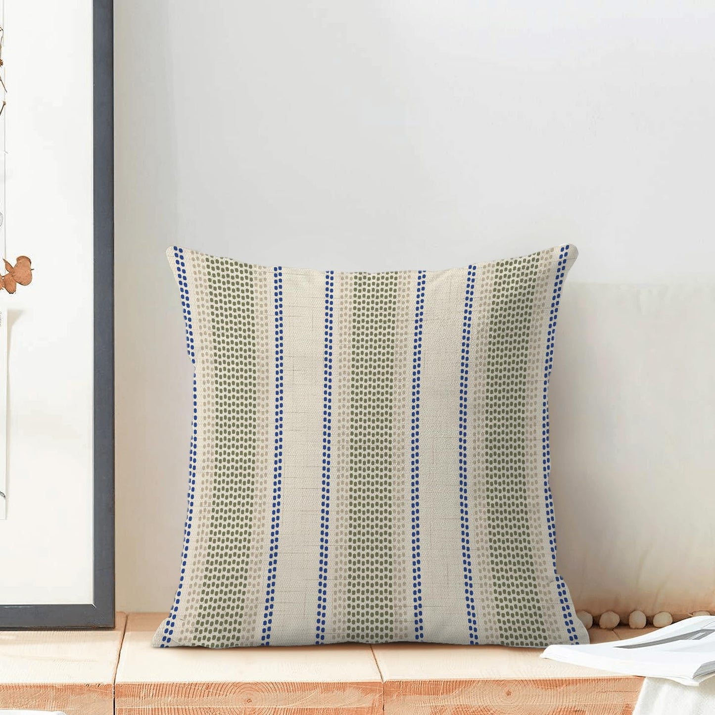 Sorktse Sage Green Blue Pillow Covers 18 x 18 Inch Set of 2 Abstract Boho Throw Pillows Beige Polka Dots Striped Decorative Outdoor Pillowcase Linen Cushion Cases for Home Bed Sofa Couch