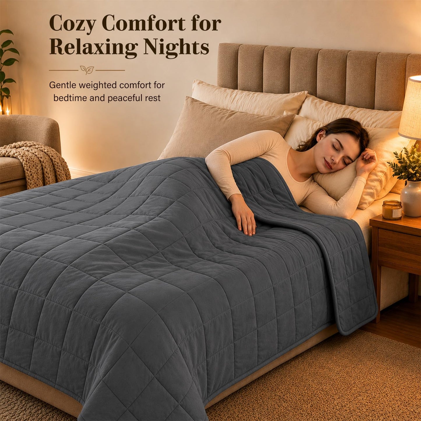L'AGRATY Weighted Blanket for Adults 15lbs, 48"x72", Dark Grey Twin Full Size Heavy Throw Blanket, Cooling, Breathable, Microfiber with Glass Beads, Big, Washable, All-Season