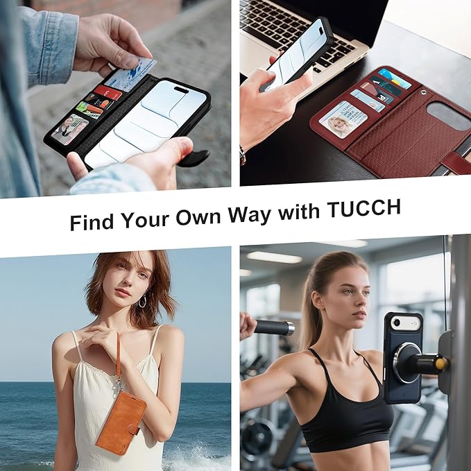 TUCCH Removable Case Wallet for iPhone Air (6.5") 2025, Detachable Wrist Strap, Wireless Charging, Stand, 4 Card Slots RFID Blocking, 2-in-1 Magnetic, PU Leather Shockproof Cover, Teal Blue