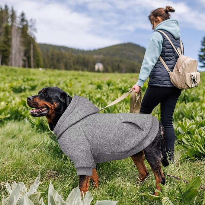 3XL Dog Sweaters for Large Dogs,Dog Hoodie,Cozy Fleece Interior Sweatshirt with Hood & Pocket,Leash Hole,Pet Clothes Sweater for Small,Medium,and Large Dogs,Grey&3XL