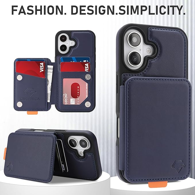 GUERNICA for iPhone 17 (6.1") Case Wallet with Card Holder, RFID Blocking Leather Protection, Shockproof Women Men Phone Case for Apple 17, Blue