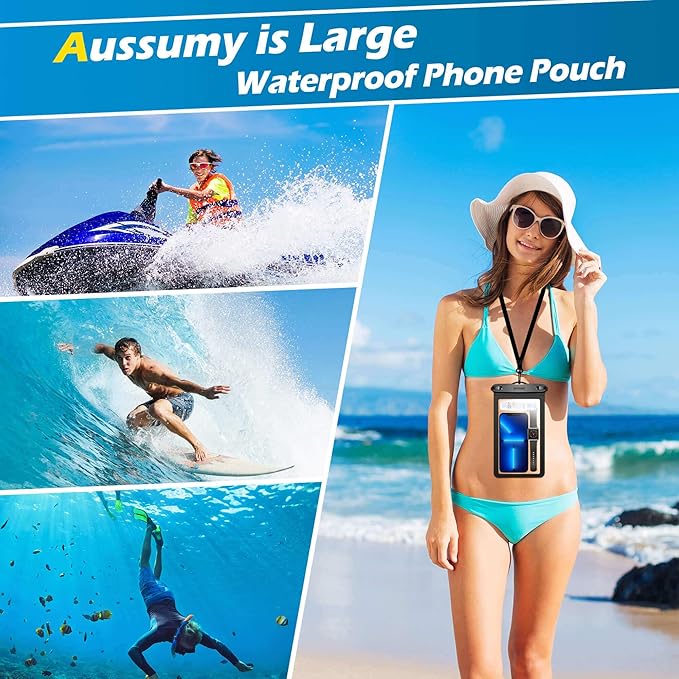 Large Waterproof Cell Phone Pouch - 4 Pack Underwater Clear Cellphone Holder Protector - Universal Water Proof Dry Bag Case with Neck Lanyard for Samsung Galaxy S25 S24 S23 for Beach Swimming Pool