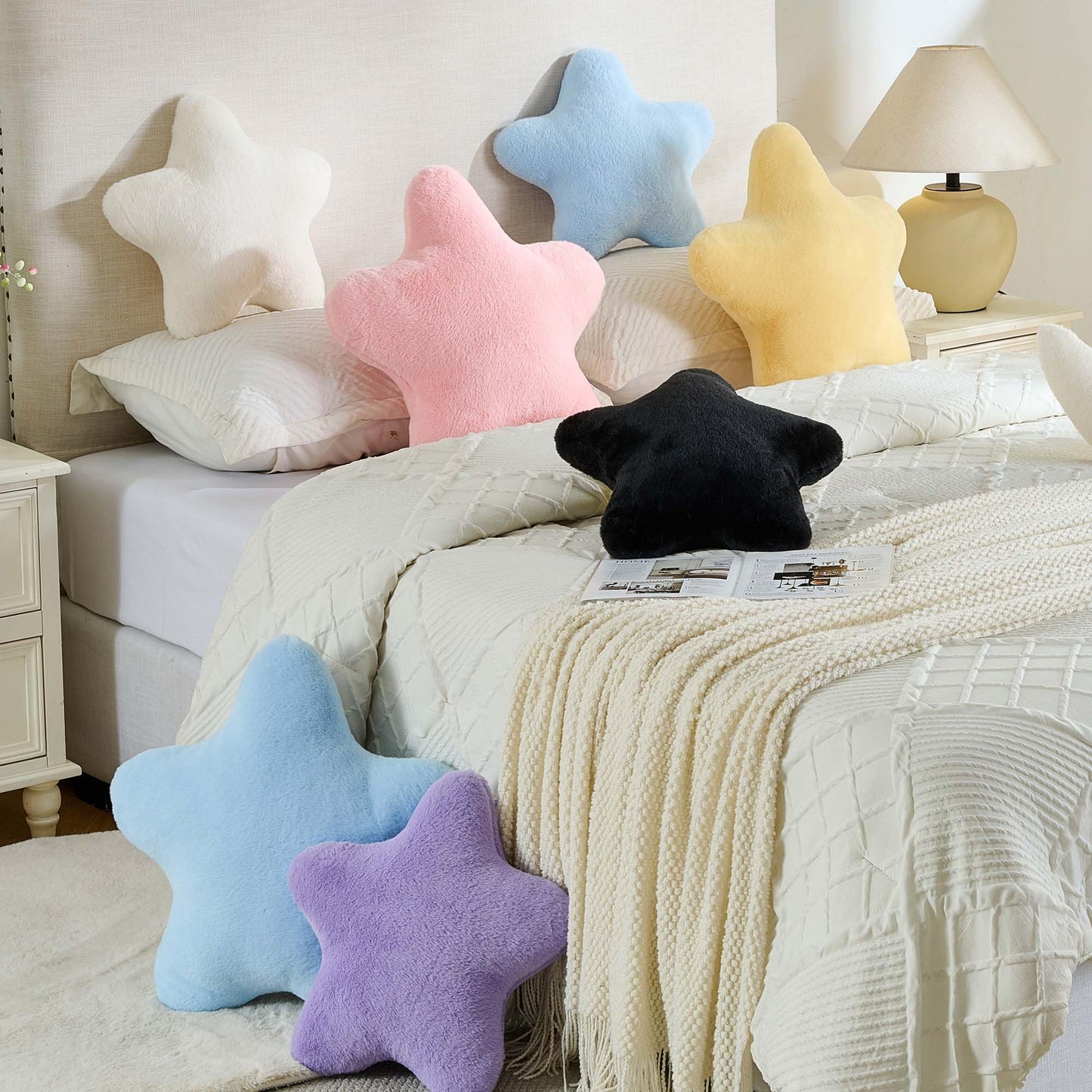 CANGHI Pink Star Shaped Pillow 15.7" Faux Rabbit Fur Throw