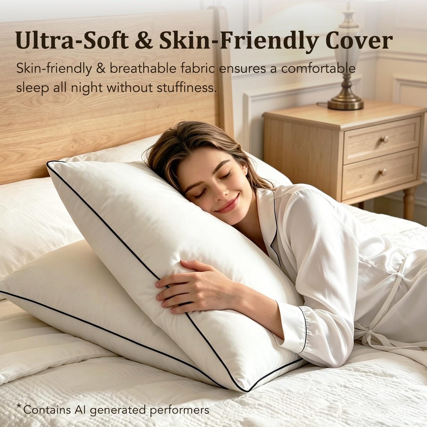 HYVIF Bed Pillow, Luxury Hotel Feather and Down Pillow for Side and Back Sleepers with Premium Cotton Shell, Gusseted Pillows for Sleeping, Soft and Supportive, Downproof, Queen Size 2 Pack