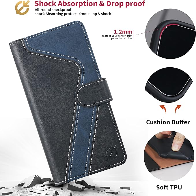 CIVICASE for iPhone 14 Pro Max Wallet Case,Leather Flip Case [RFID Blocking] Credit Card Holder Folio Magnetic Stand TPU Shockproof Cover Color Matching for iPhone 14 Pro Max (6.7") Black Blue