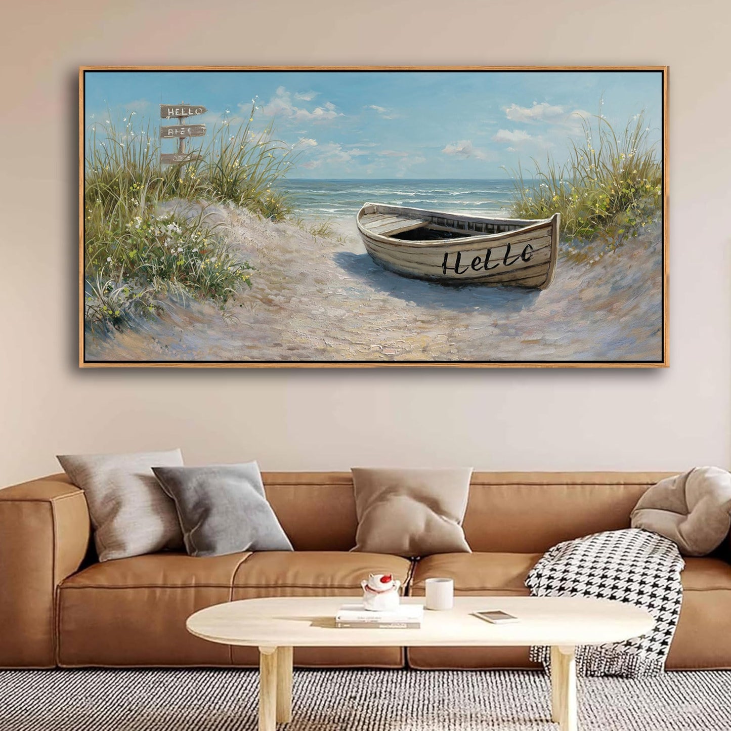 AJAZIKO Coastal Canvas Wall Art Paintings - Beach Wall Pictures for Living Room with and Ocean Themes - Boat Wall Decor and Ocean Wall Art for Home Artwork for Walls 20×40IN